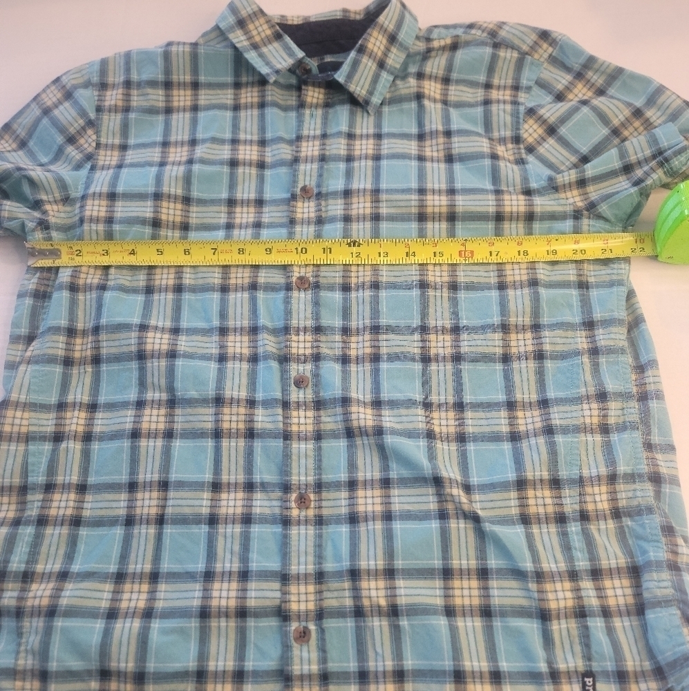 Mend PrAna shirt GRADEN Collared Short Sleeve Button Up Plaid Teal SZ L - Picture 4 of 8